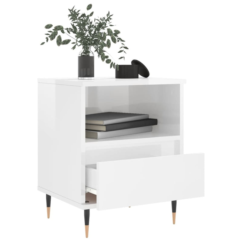 vidaXL 2 db magasfényű fehér szerelt fa éjjeliszekrény 40x35x50 cm