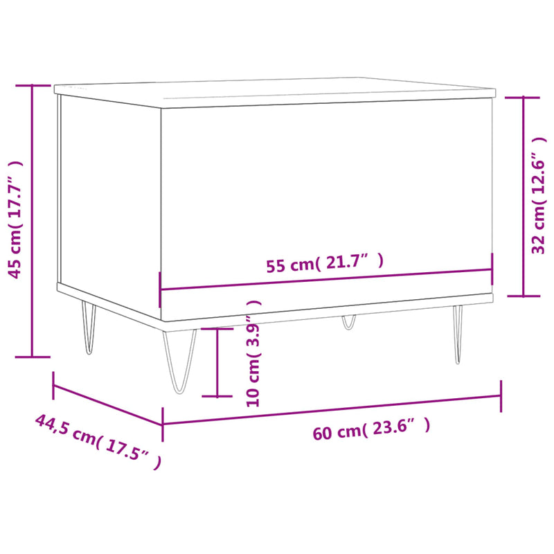 vidaXL füstös tölgy színű szerelt fa dohányzóasztal 60x44,5x45 cm