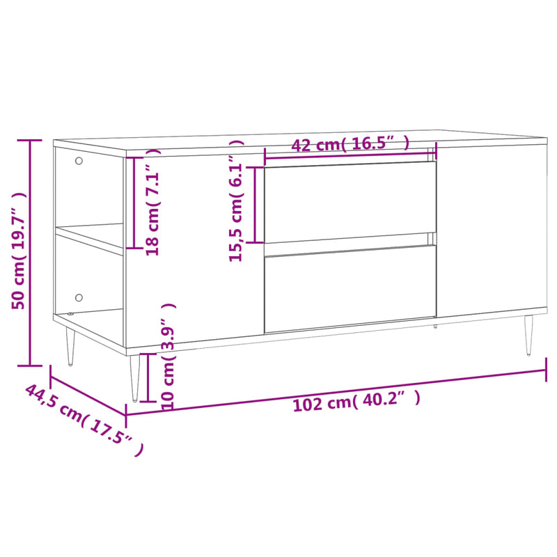 vidaXL szürke sonoma színű szerelt fa dohányzóasztal 102x44,5x50 cm