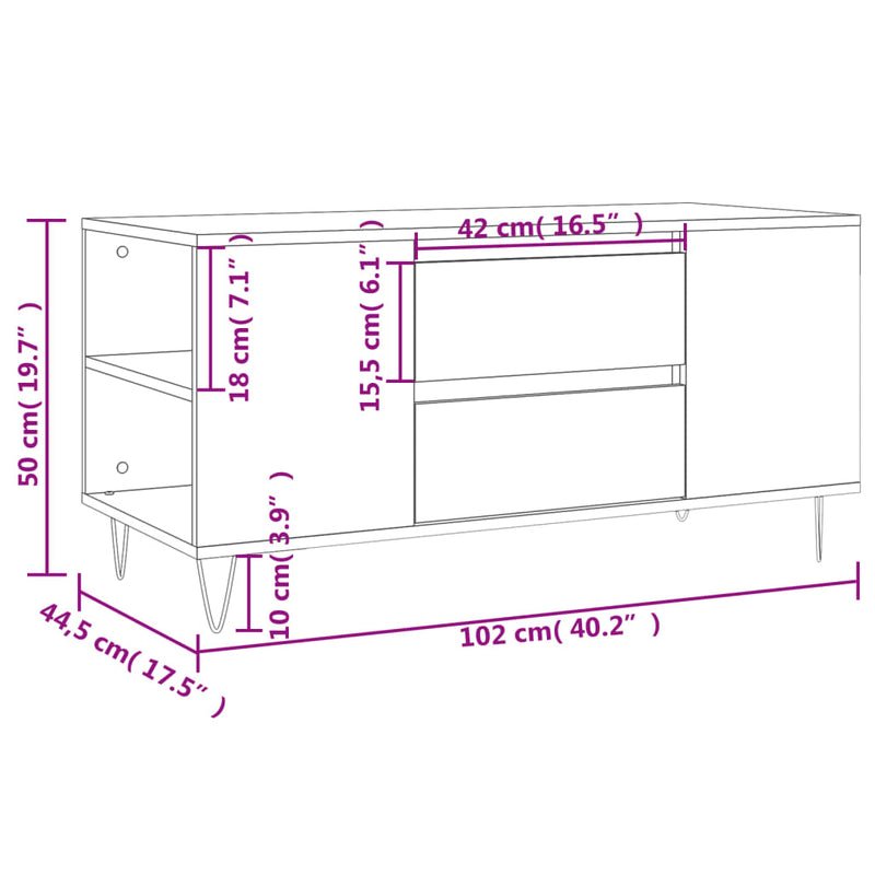 vidaXL szürke sonoma színű szerelt fa dohányzóasztal 102x44,5x50 cm