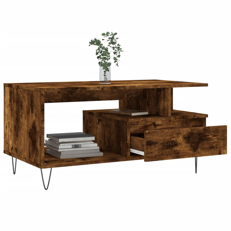 vidaXL füstös tölgy színű szerelt fa dohányzóasztal 90x49x45 cm