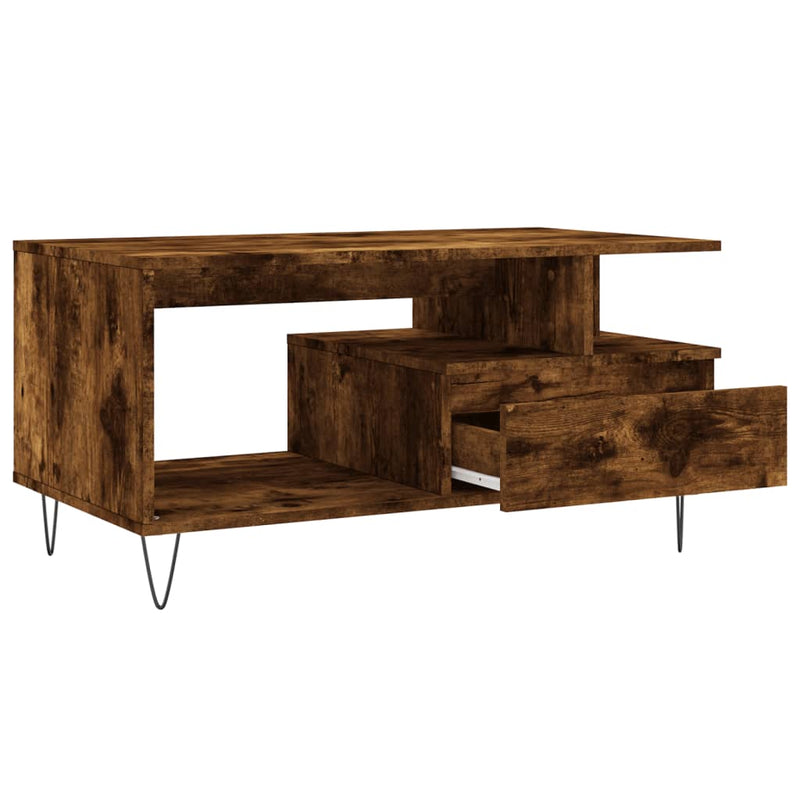 vidaXL füstös tölgy színű szerelt fa dohányzóasztal 90x49x45 cm
