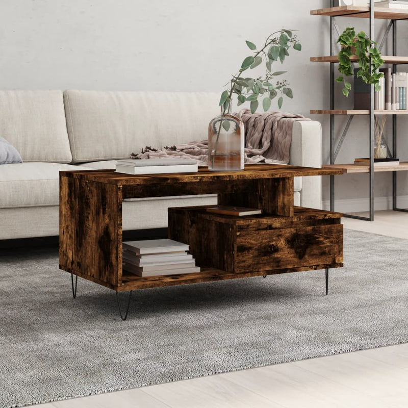vidaXL füstös tölgy színű szerelt fa dohányzóasztal 90x49x45 cm