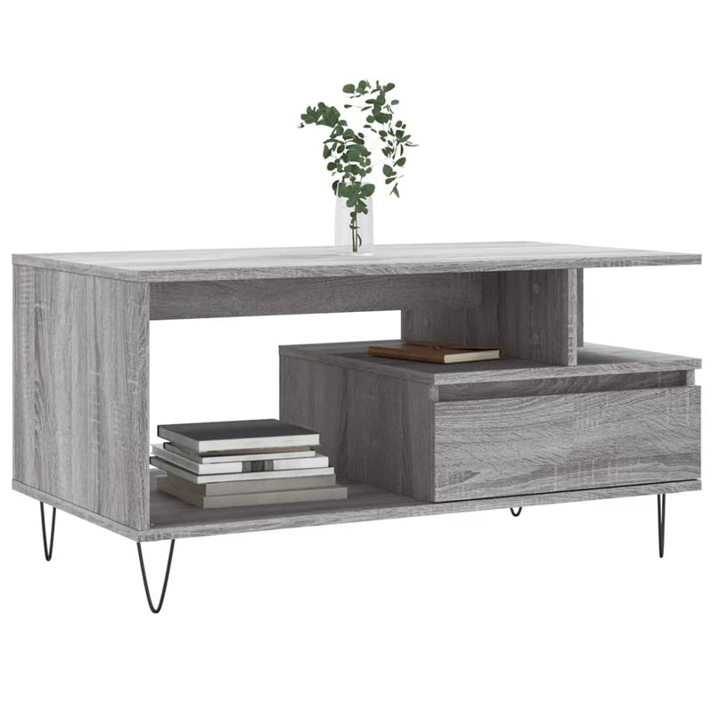 vidaXL szürke sonoma szerelt fa dohányzóasztal 90x49x45 cm