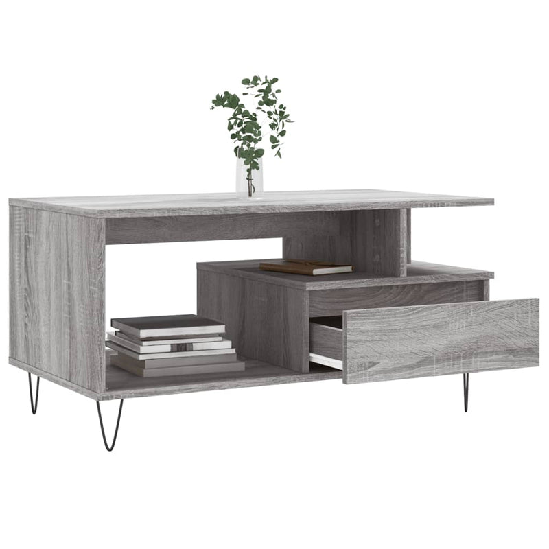 vidaXL szürke sonoma szerelt fa dohányzóasztal 90x49x45 cm