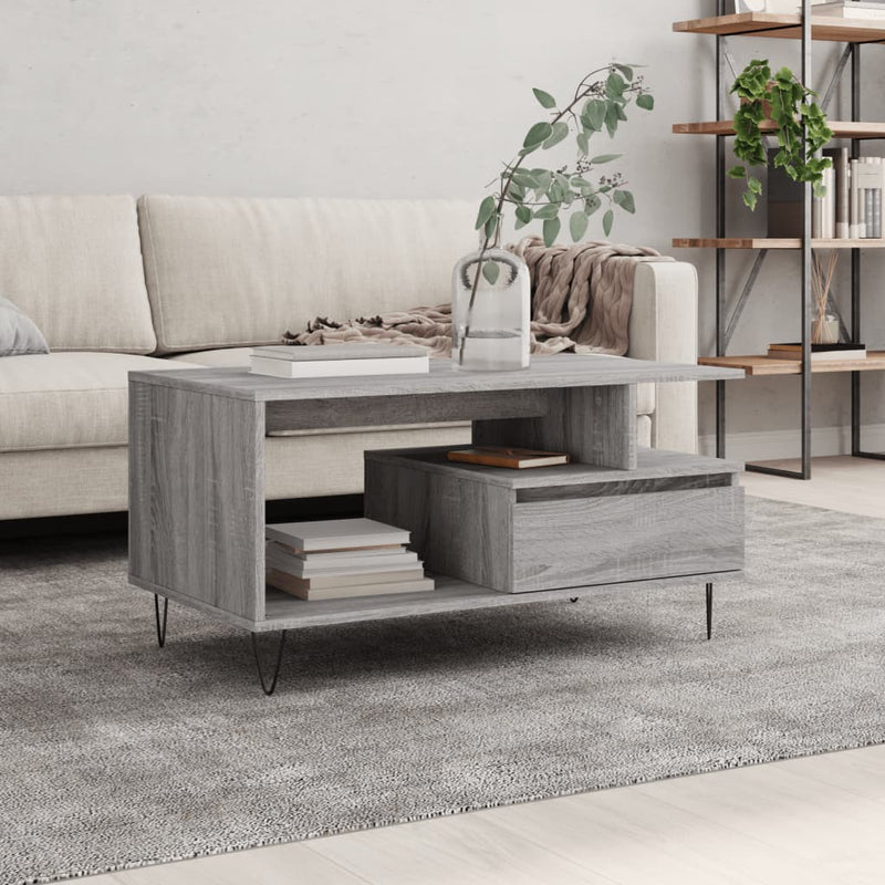 vidaXL szürke sonoma szerelt fa dohányzóasztal 90x49x45 cm