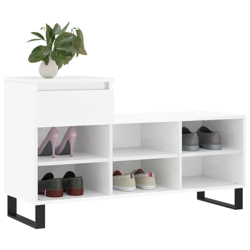 vidaXL magasfényű fehér szerelt fa cipősszekrény 102x36x60 cm
