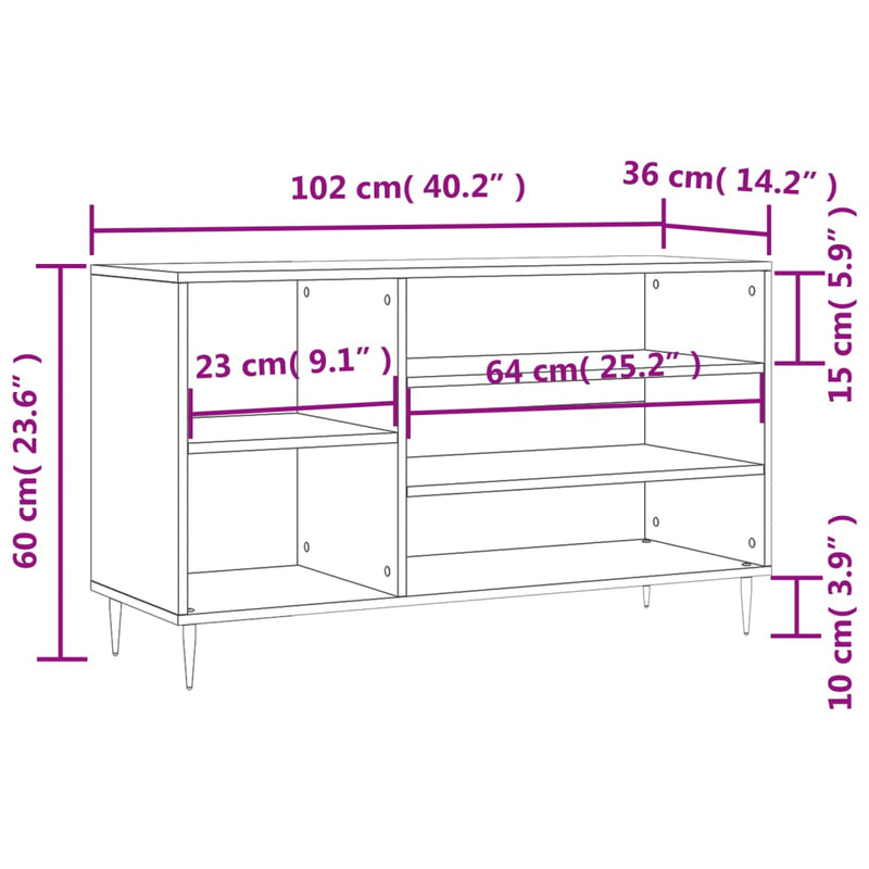 vidaXL barna tölgyszínű szerelt fa cipősszekrény 102x36x60 cm