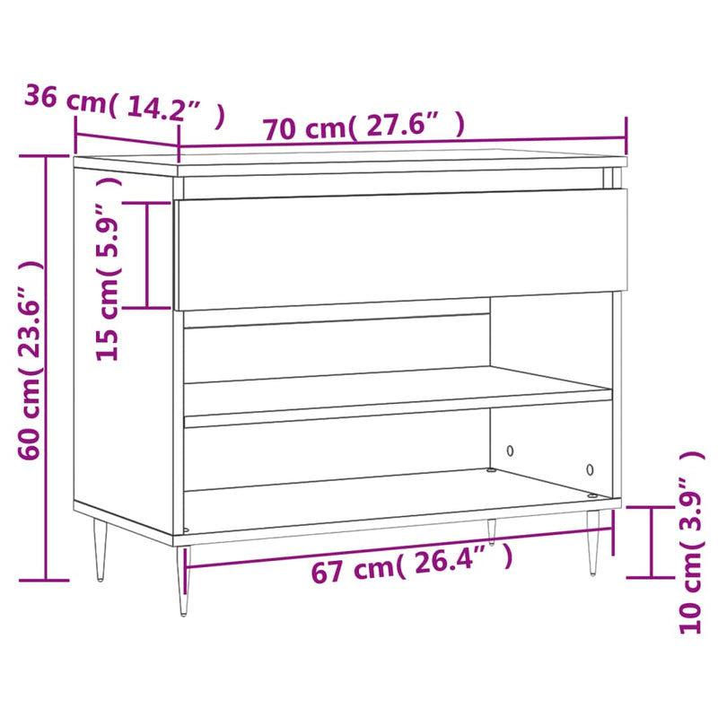 vidaXL füstös tölgy színű szerelt fa cipősszekrény 70 x 36 x 60 cm