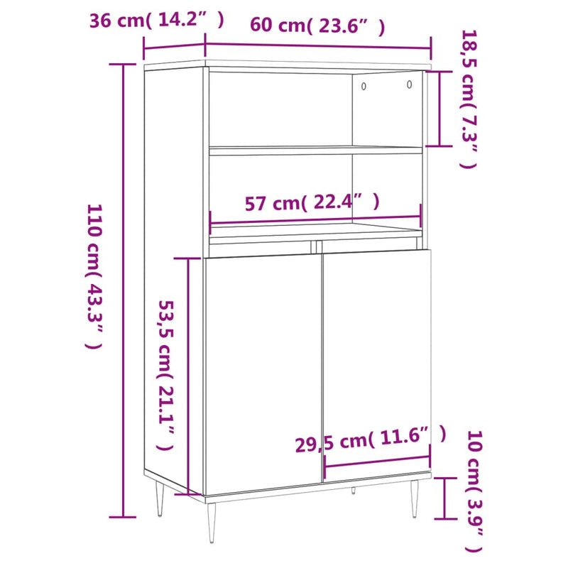 vidaXL sonoma tölgyszínű szerelt fa magasszekrény 60 x 36 x 110 cm