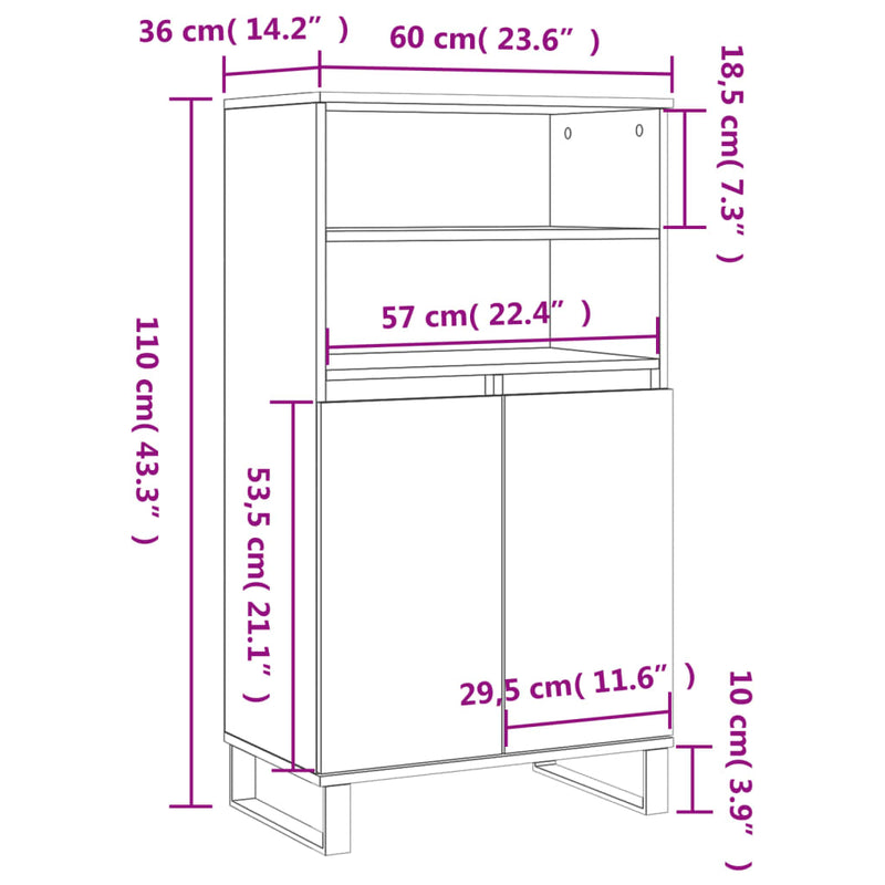 vidaXL fekete szerelt fa magasszekrény 60 x 36 x 110 cm