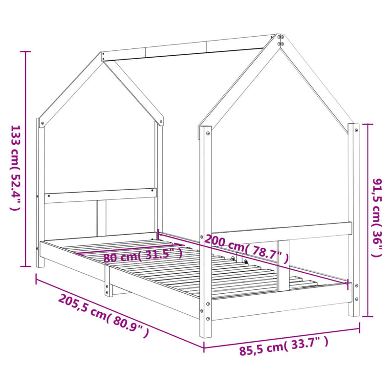 vidaXL tömör fenyőfa gyerekágykeret 80 x 200 cm