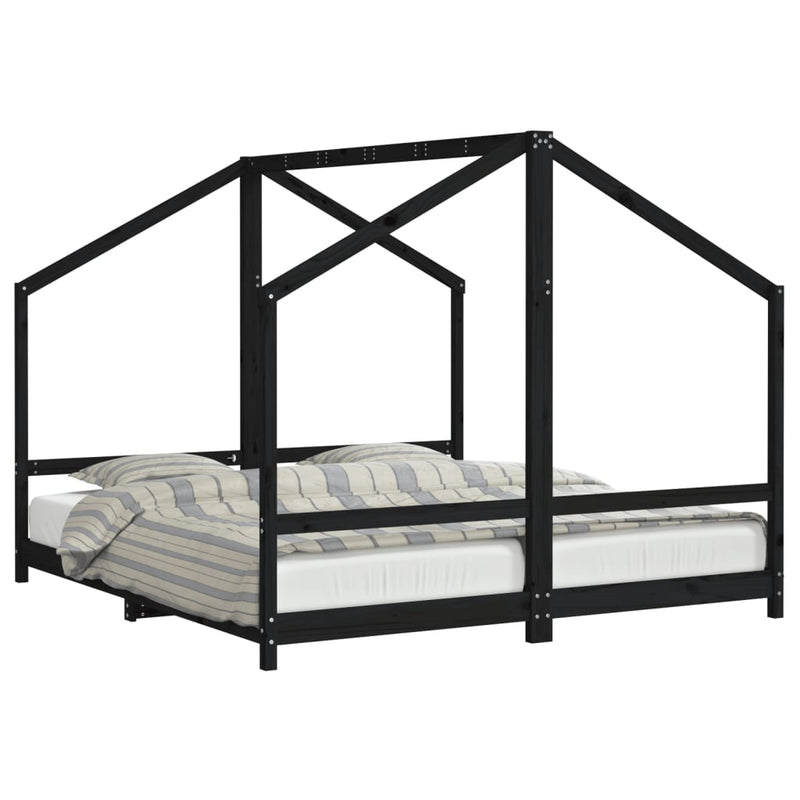 vidaXL fekete tömör fenyőfa gyerekágykeret 2 x (90 x 200) cm