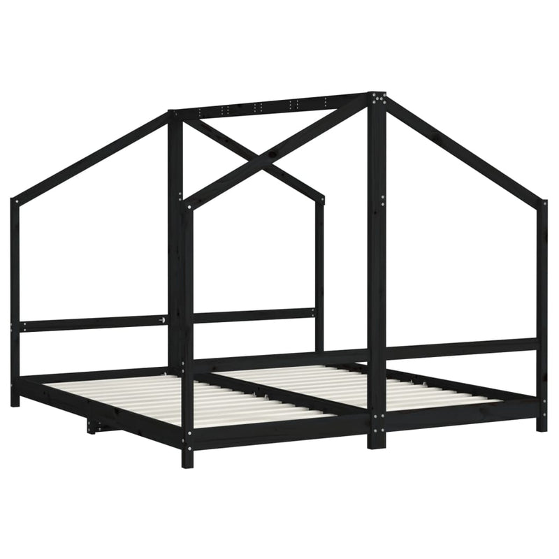 vidaXL fekete tömör fenyőfa gyerekágykeret 2 x (90 x 200) cm