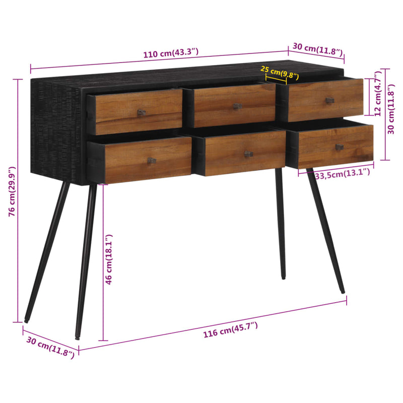vidaXL tömör újrahasznosított tíkfa tálalóasztal fiókkal 116x30x76 cm