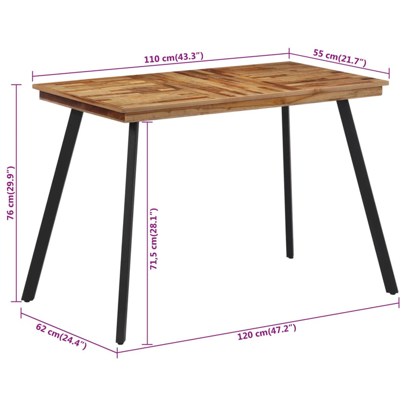 vidaXL tömör tíkfa étkezőasztal 120 x 62 x 76 cm