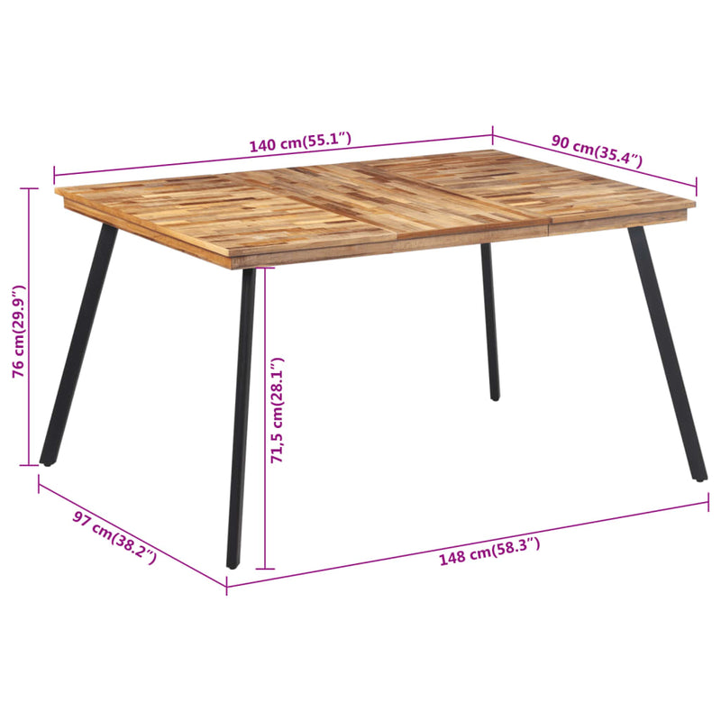 vidaXL tömör tíkfa étkezőasztal 148 x 97 x 76 cm