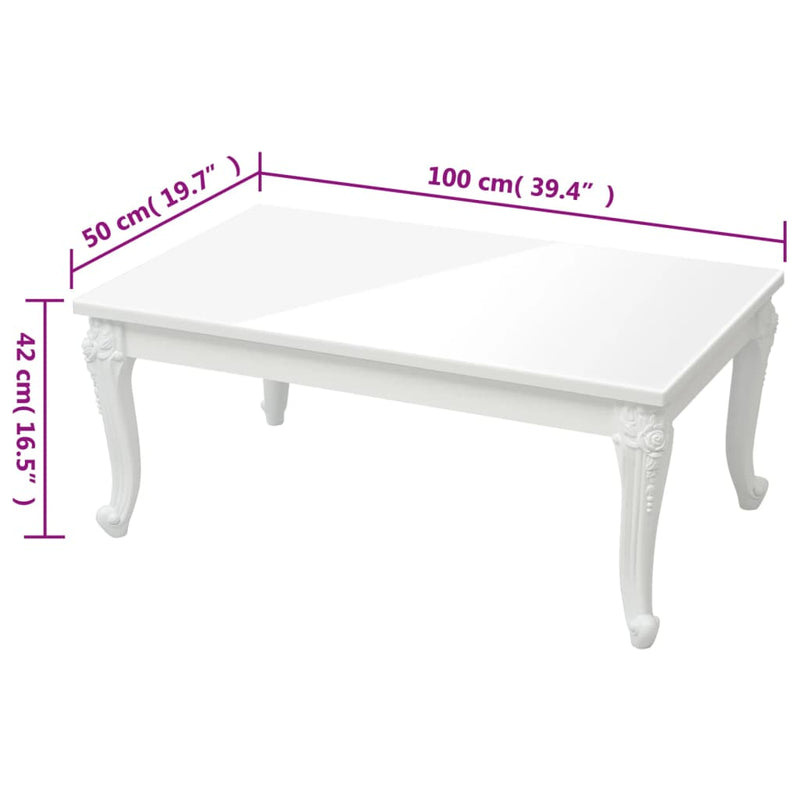 vidaXL magasfényű fehér szerelt fa dohányzóasztal 100 x 50 x 42 cm