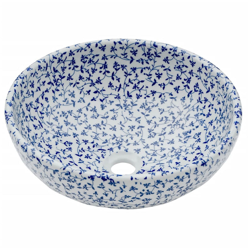 vidaXL fehér-kék kerámia kerek asztali mosdó Φ41 x 14 cm