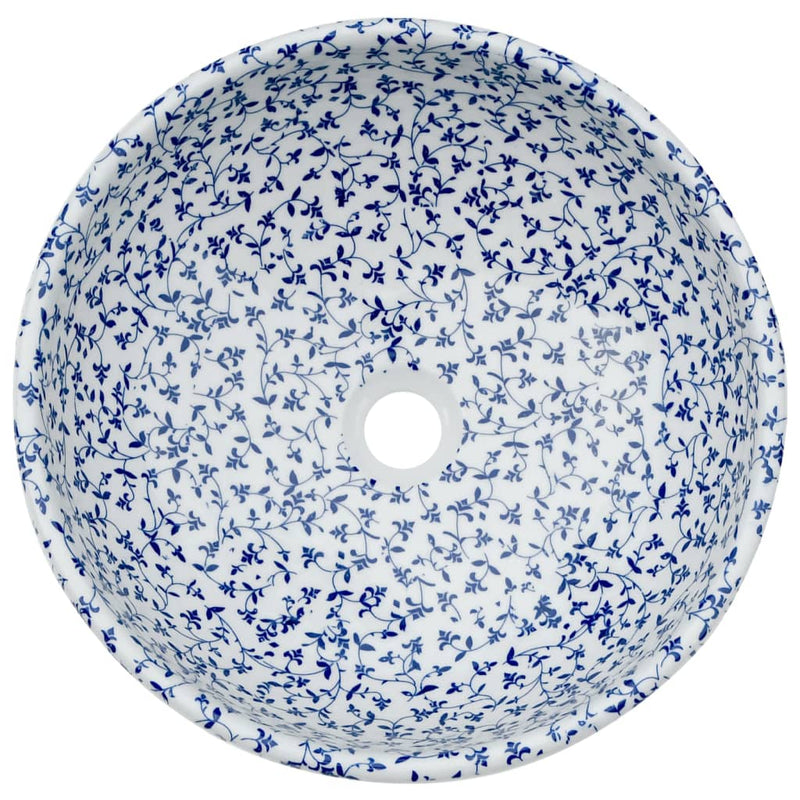 vidaXL fehér-kék kerámia kerek asztali mosdó Φ41 x 14 cm