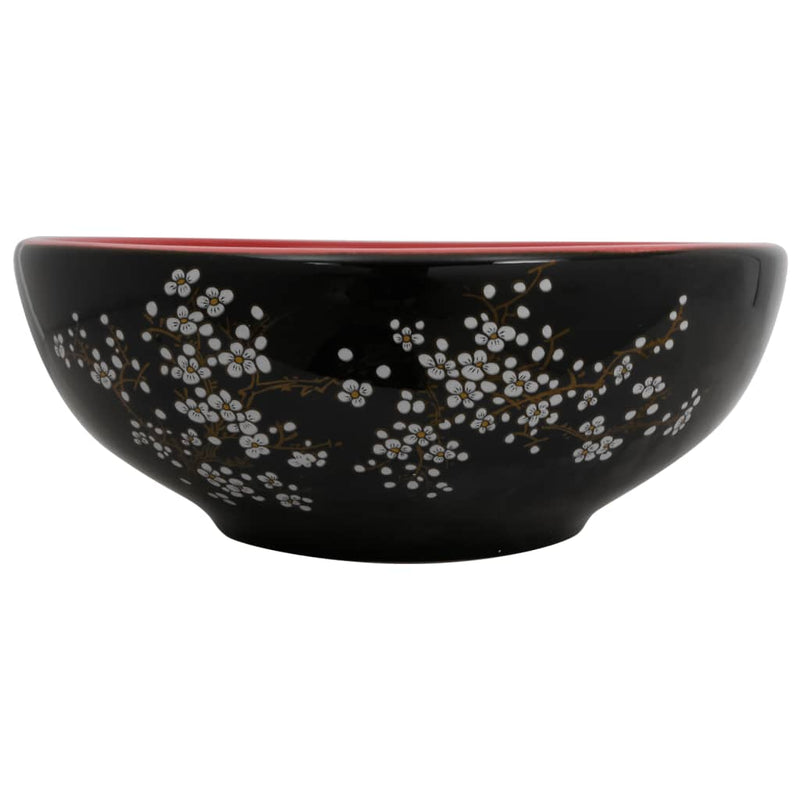 vidaXL fekete-piros kerámia kerek asztali mosdó Φ41 x 14 cm