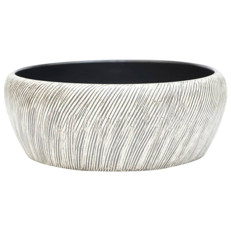 vidaXL fekete és szürke kerámia kerek asztali mosdó Φ41 x 14 cm