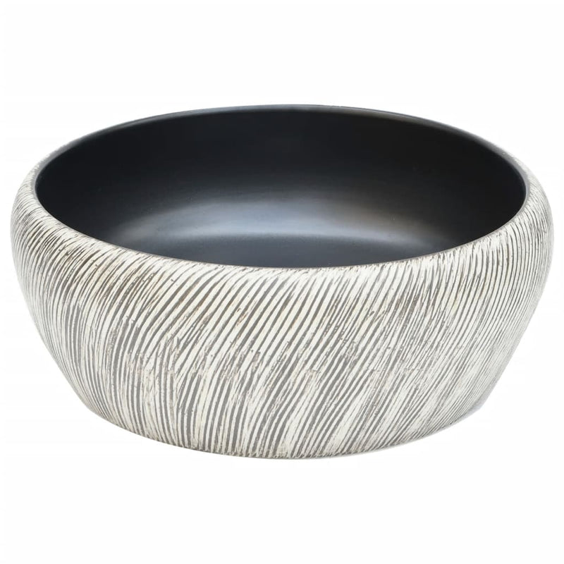 vidaXL fekete és szürke kerámia kerek asztali mosdó Φ41 x 14 cm