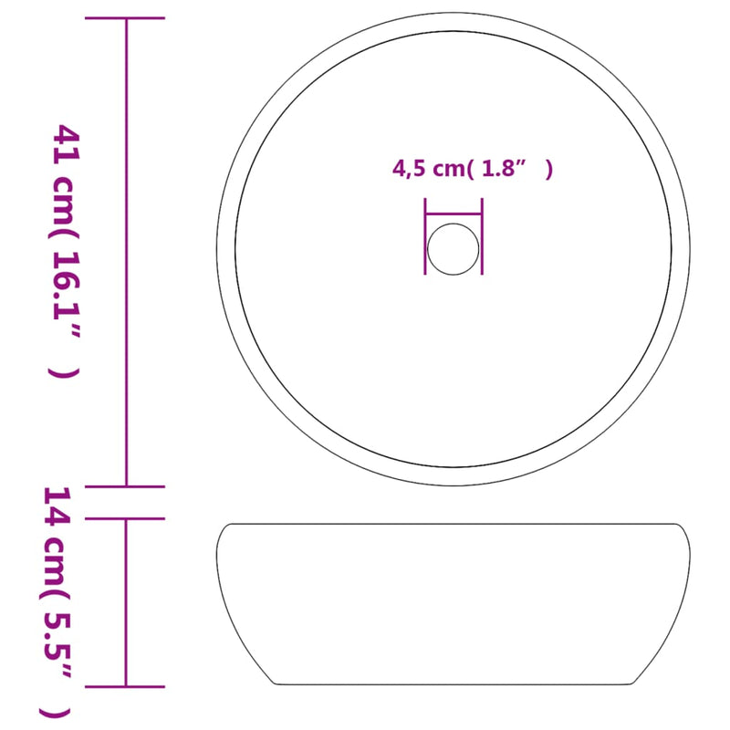 vidaXL fekete és szürke kerámia kerek asztali mosdó Φ41 x 14 cm