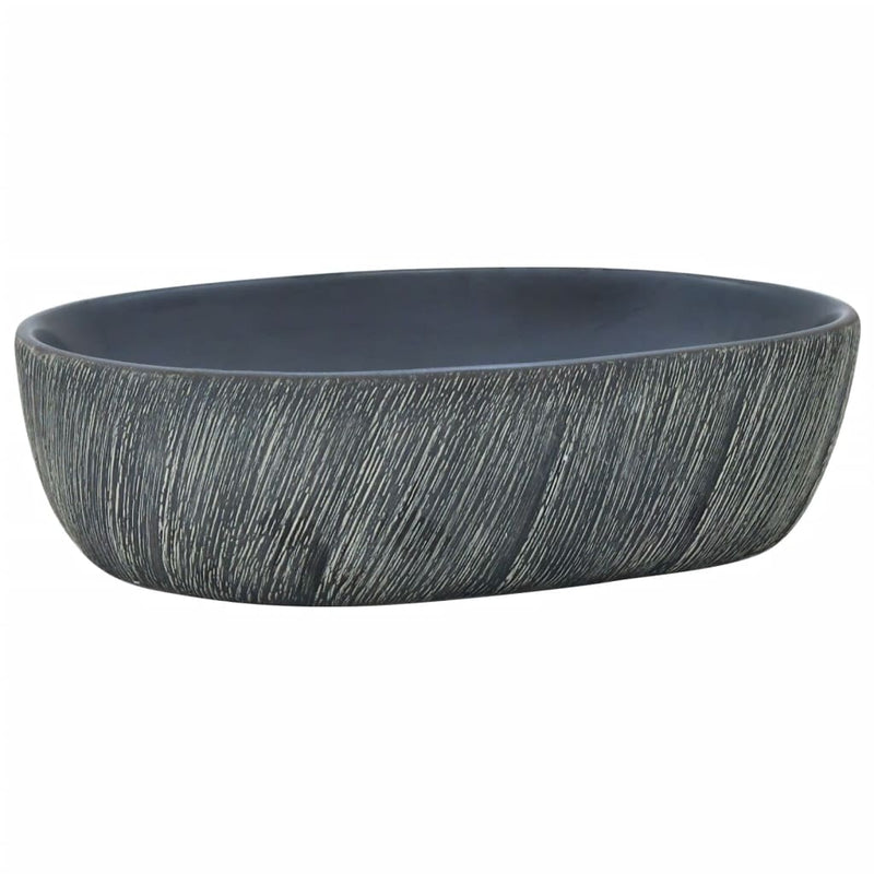 vidaXL fekete és szürke kerámia ovális asztali mosdó 47 x 33 x 13 cm