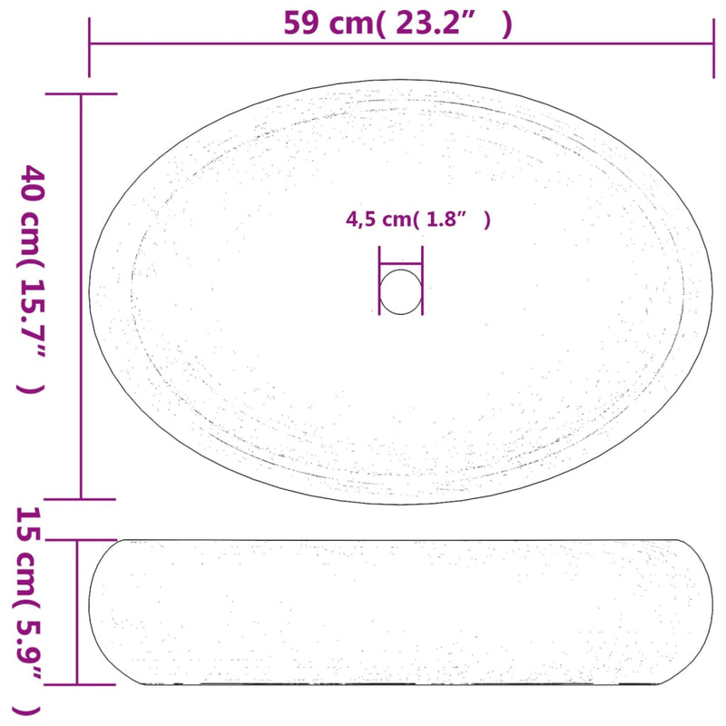 vidaXL homoszínű kerámia ovális asztali mosdó 59 x 40 x 15 cm