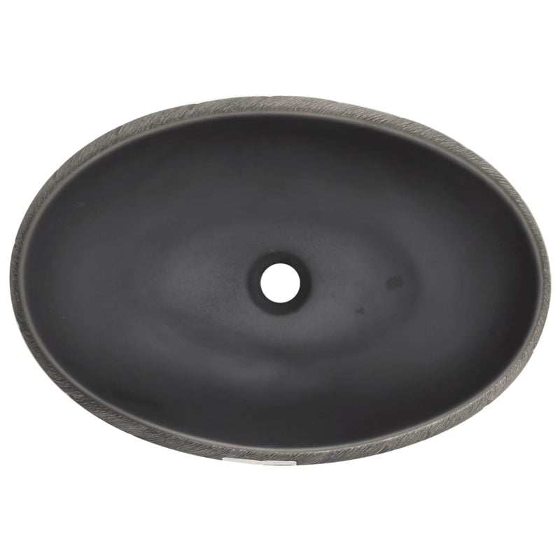 vidaXL fekete és szürke kerámia ovális asztali mosdó 59 x 40 x 15 cm