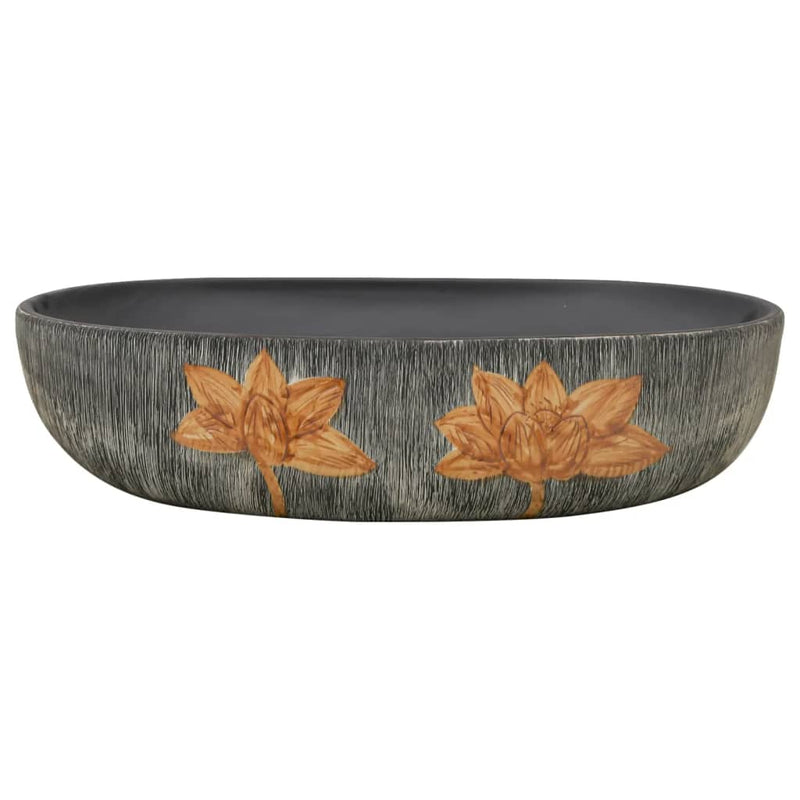 vidaXL szürke és fekete kerámia ovális asztali mosdó 59 x 40 x 14 cm
