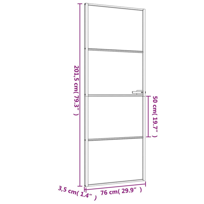 vidaXL fekete edzett üveg és alumínium vékony beltéri ajtó 76x201,5 cm