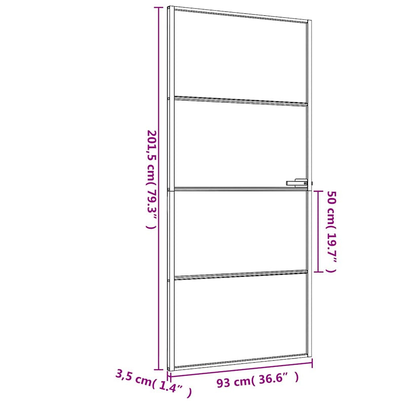 vidaXL fekete edzett üveg és alumínium vékony beltéri ajtó 93x201,5 cm