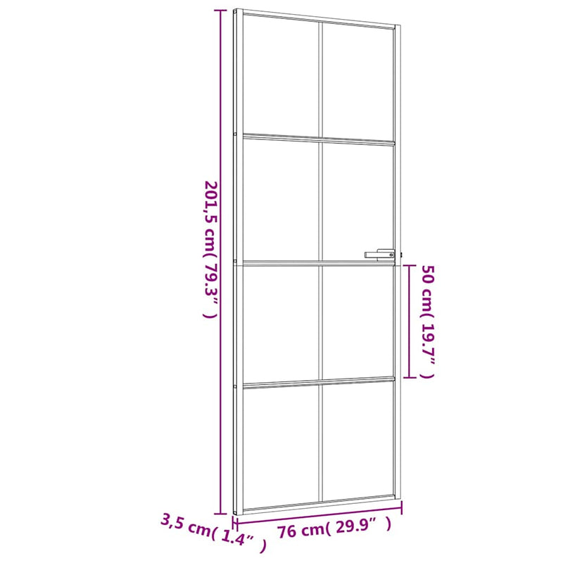 vidaXL fekete edzett üveg és alumínium vékony beltéri ajtó 76x201,5 cm