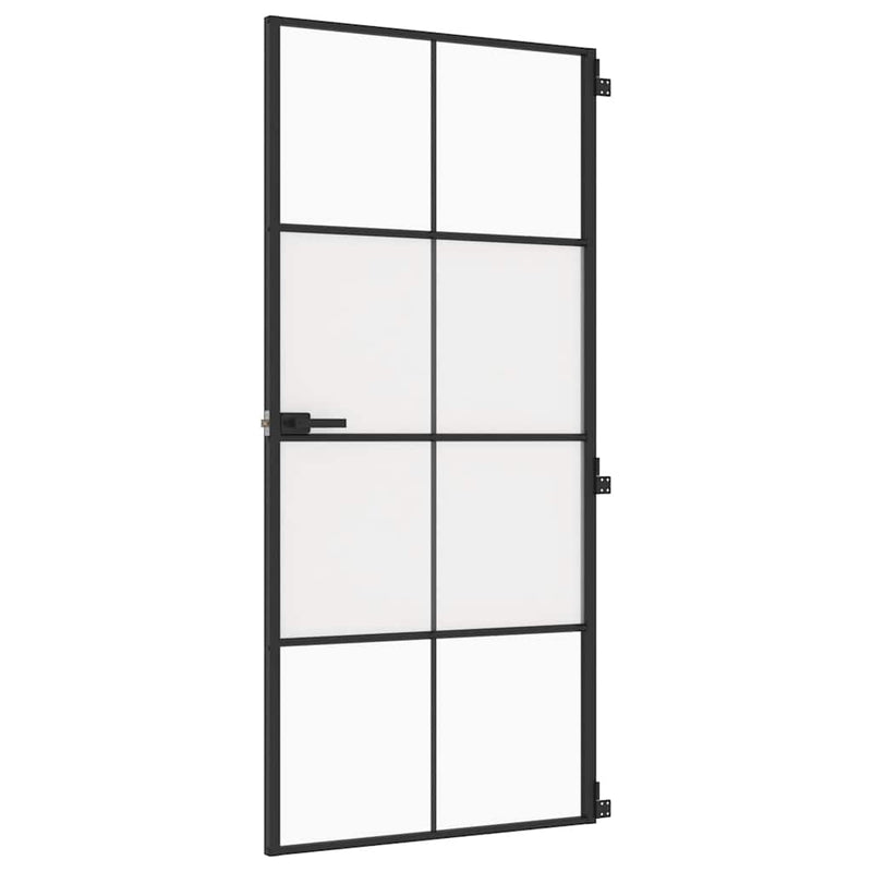 vidaXL fekete edzett üveg és alumínium vékony beltéri ajtó 93x201,5 cm
