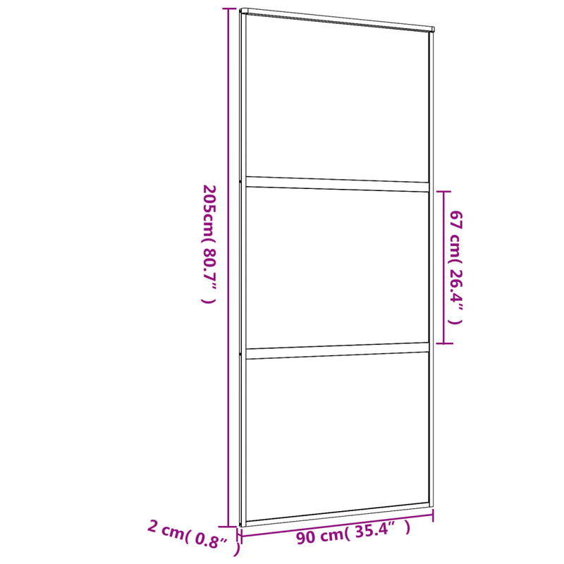 vidaXL aranyszínű átlátszó ESG üveg és alumínium tolóajtó 90 x 205 cm