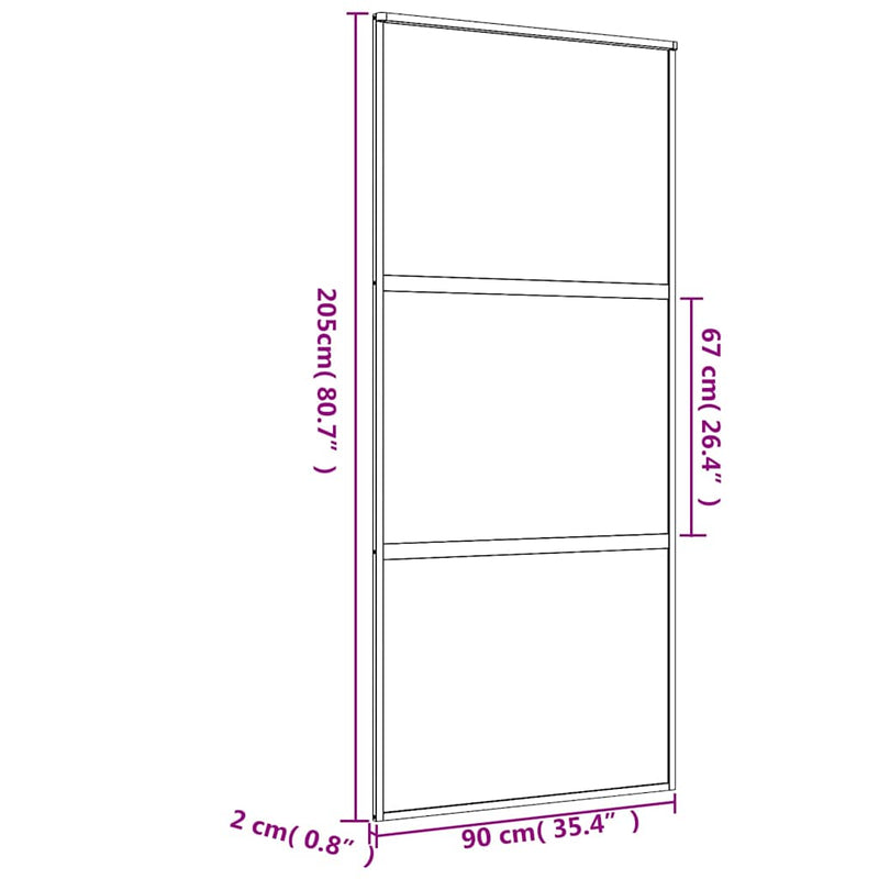 vidaXL aranyszínű átlátszó ESG üveg és alumínium tolóajtó 90 x 205 cm
