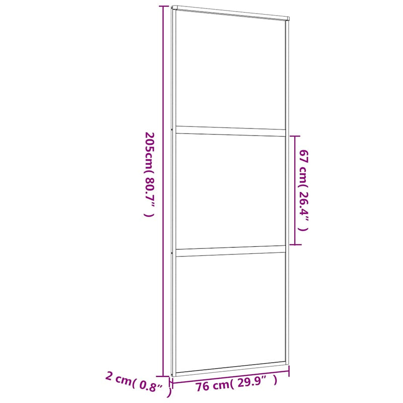 vidaXL aranyszínű ESG tejüveg és alumínium tolóajtó 76 x 205 cm