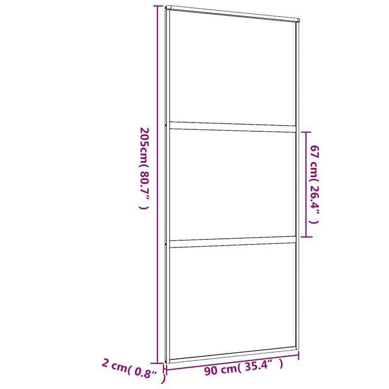 vidaXL aranyszínű ESG tejüveg és alumínium tolóajtó 90 x 205 cm