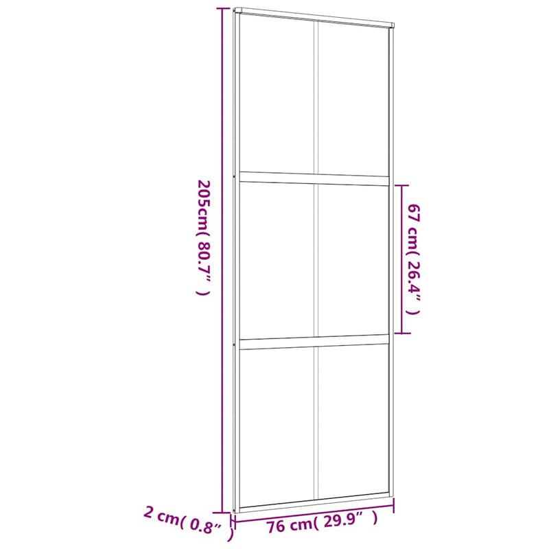 vidaXL aranyszínű átlátszó ESG üveg és alumínium tolóajtó 76 x 205 cm