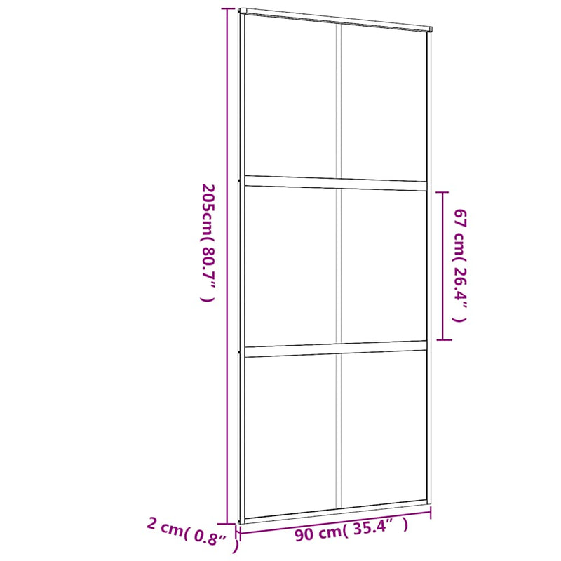 vidaXL aranyszínű átlátszó ESG üveg és alumínium tolóajtó 90 x 205 cm