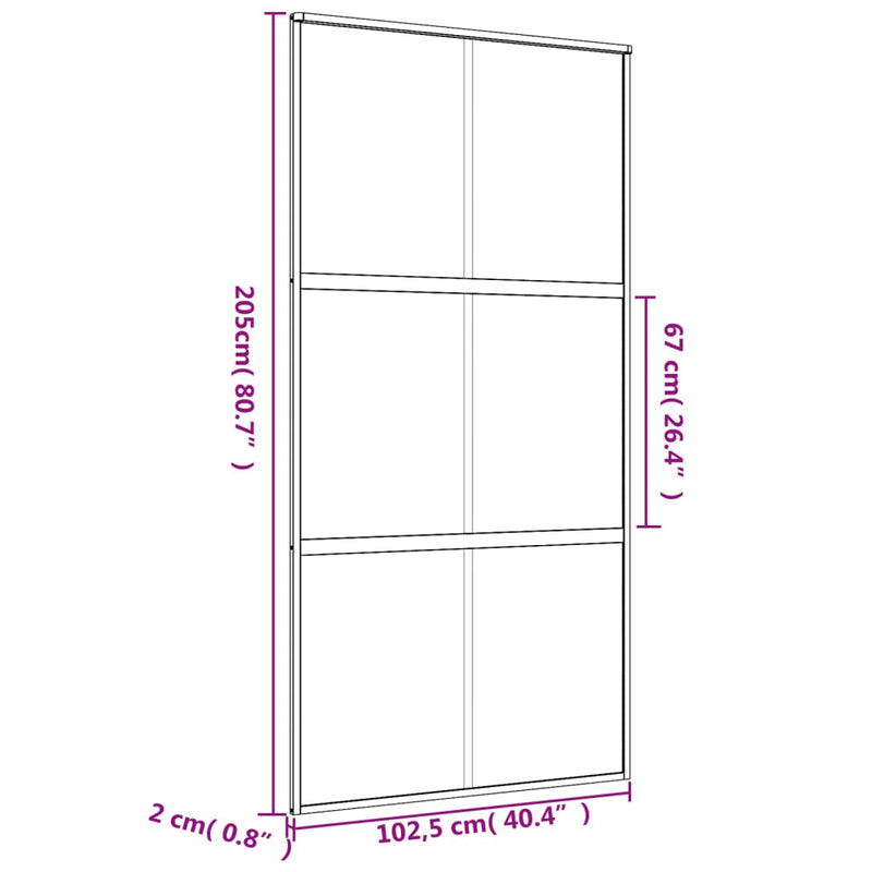 vidaXL aranyszínű ESG tejüveg és alumínium tolóajtó 102,5 x 205 cm