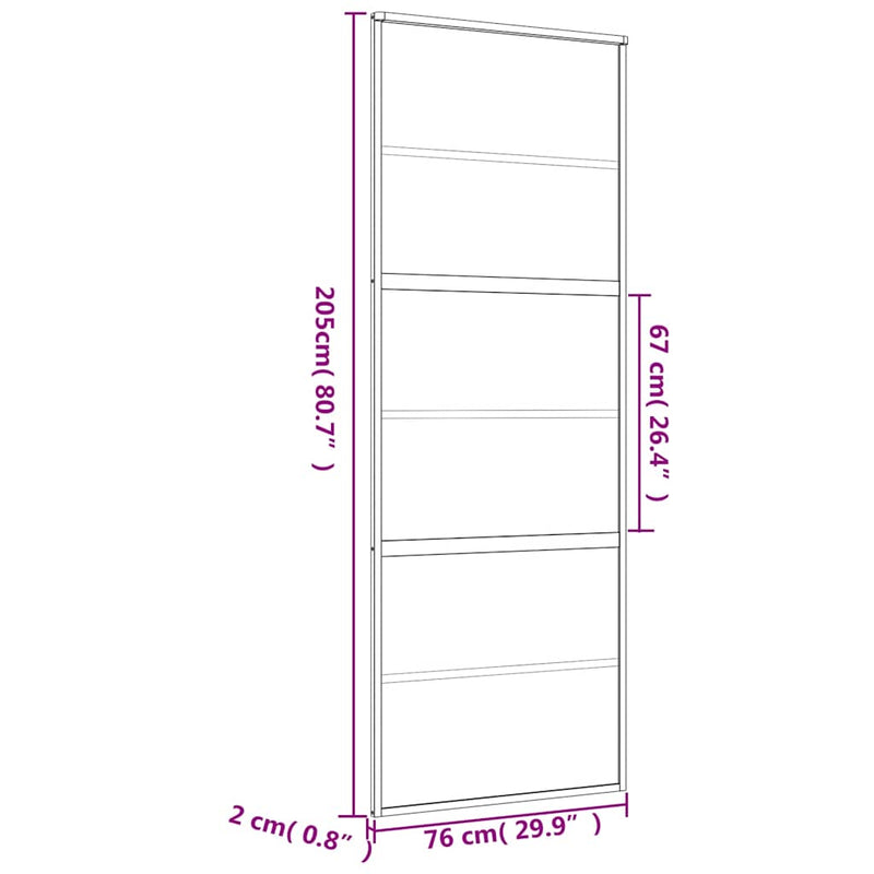 vidaXL aranyszínű ESG tejüveg és alumínium tolóajtó 76 x 205 cm