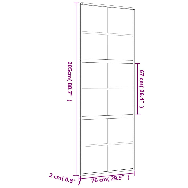 vidaXL aranyszínű átlátszó ESG üveg és alumínium tolóajtó 76 x 205 cm