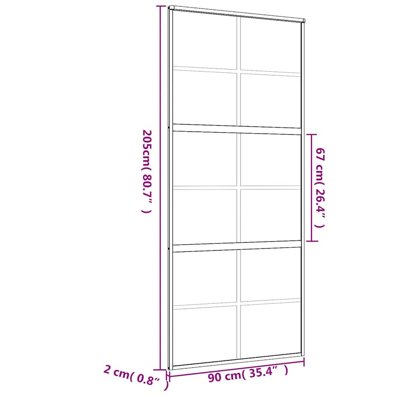 vidaXL aranyszínű átlátszó ESG üveg és alumínium tolóajtó 90 x 205 cm