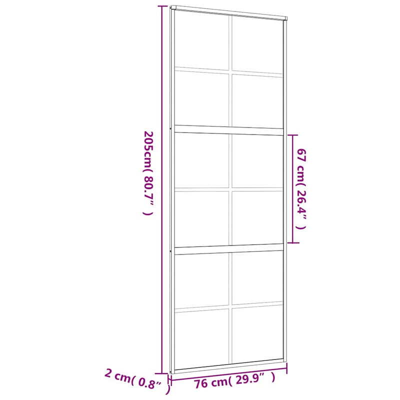 vidaXL aranyszínű ESG tejüveg és alumínium tolóajtó 76 x 205 cm