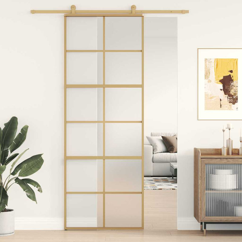 vidaXL aranyszínű ESG tejüveg és alumínium tolóajtó 76 x 205 cm