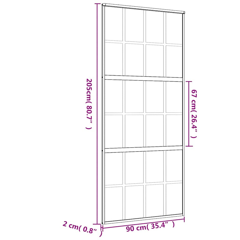 vidaXL aranyszínű átlátszó ESG üveg és alumínium tolóajtó 90 x 205 cm