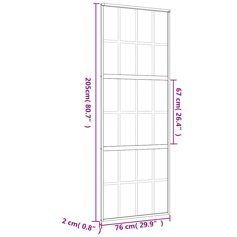 vidaXL aranyszínű ESG tejüveg és alumínium tolóajtó 76 x 205 cm